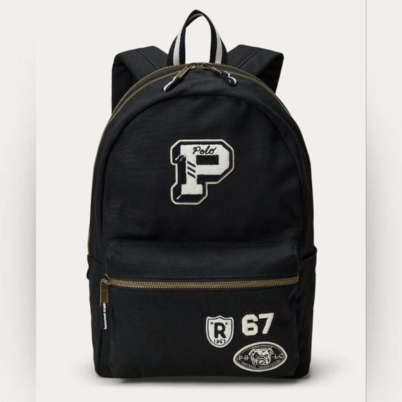 NWT Polo Ralph Lauren Black And White Backpack With Patches In RL Box